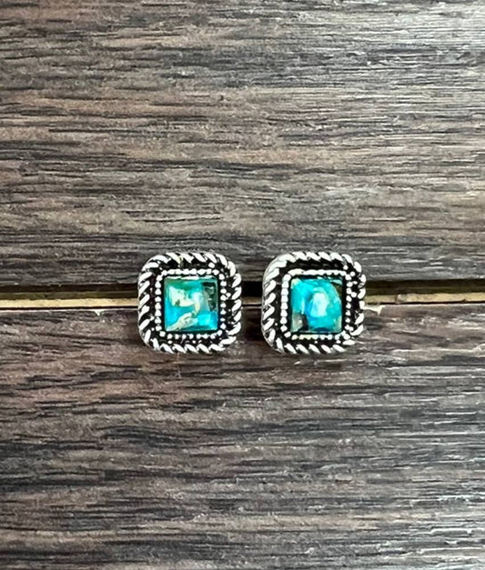 Square Gemstone Stud Earrings