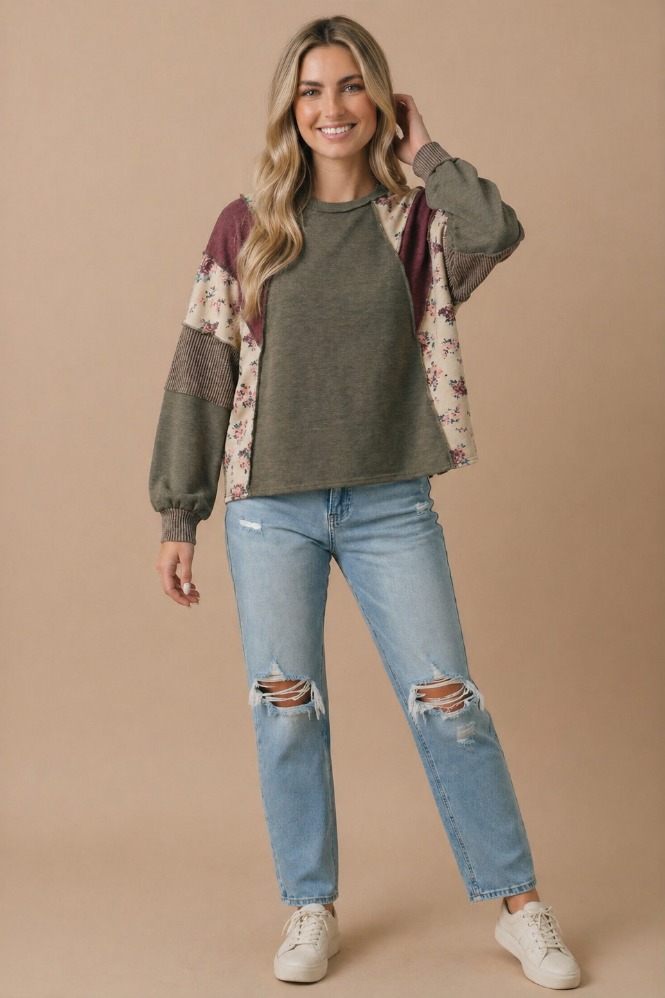 Mixed Patchwork Knit Top