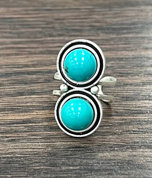 10mm Round Turquoise Adjustable Ring