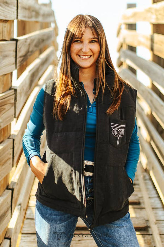 Black Aztec Lined Boot Stitch Vest