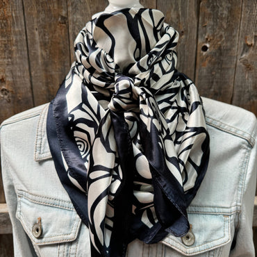 Navy and White Rose Wild Rag