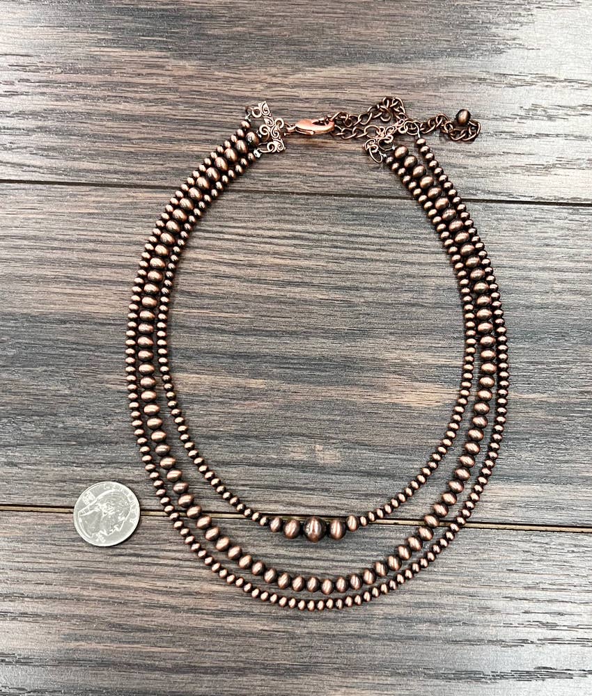 18" 3-strand Copper Navajo Bead Necklace