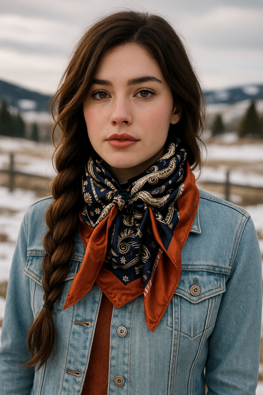 Navy and Rust Floral Paisley Wild Rag