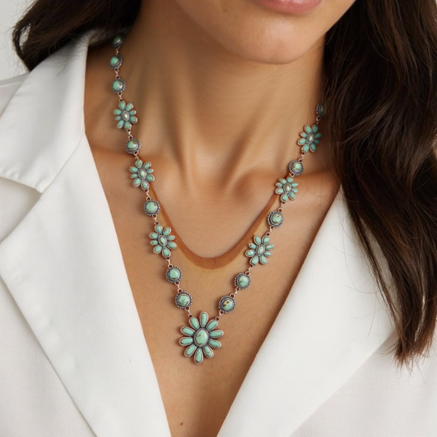 Silver with Green Concho Necklace