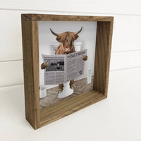 Highland Cow on Toilet Wood Frame Sign