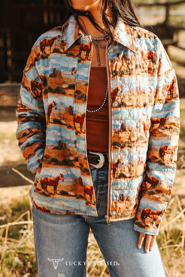 Desert Horse Printed Quilted Jacket