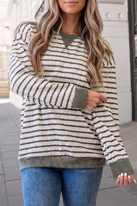 Chic Striped Textured Crewneck