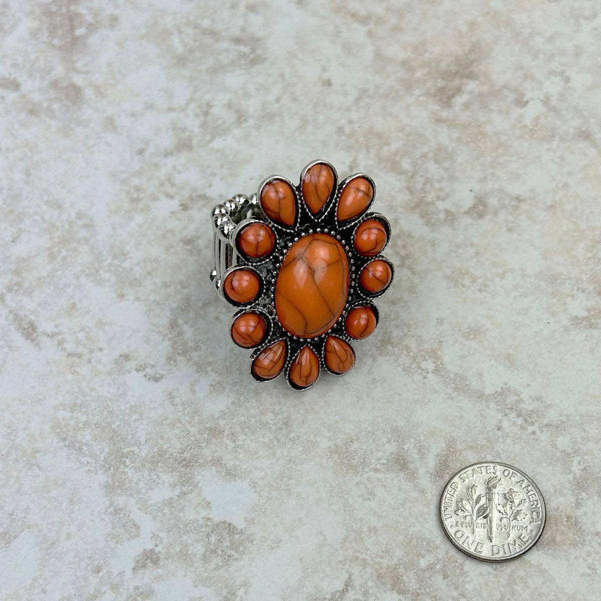 Silver with Orange sStone Concho Ring