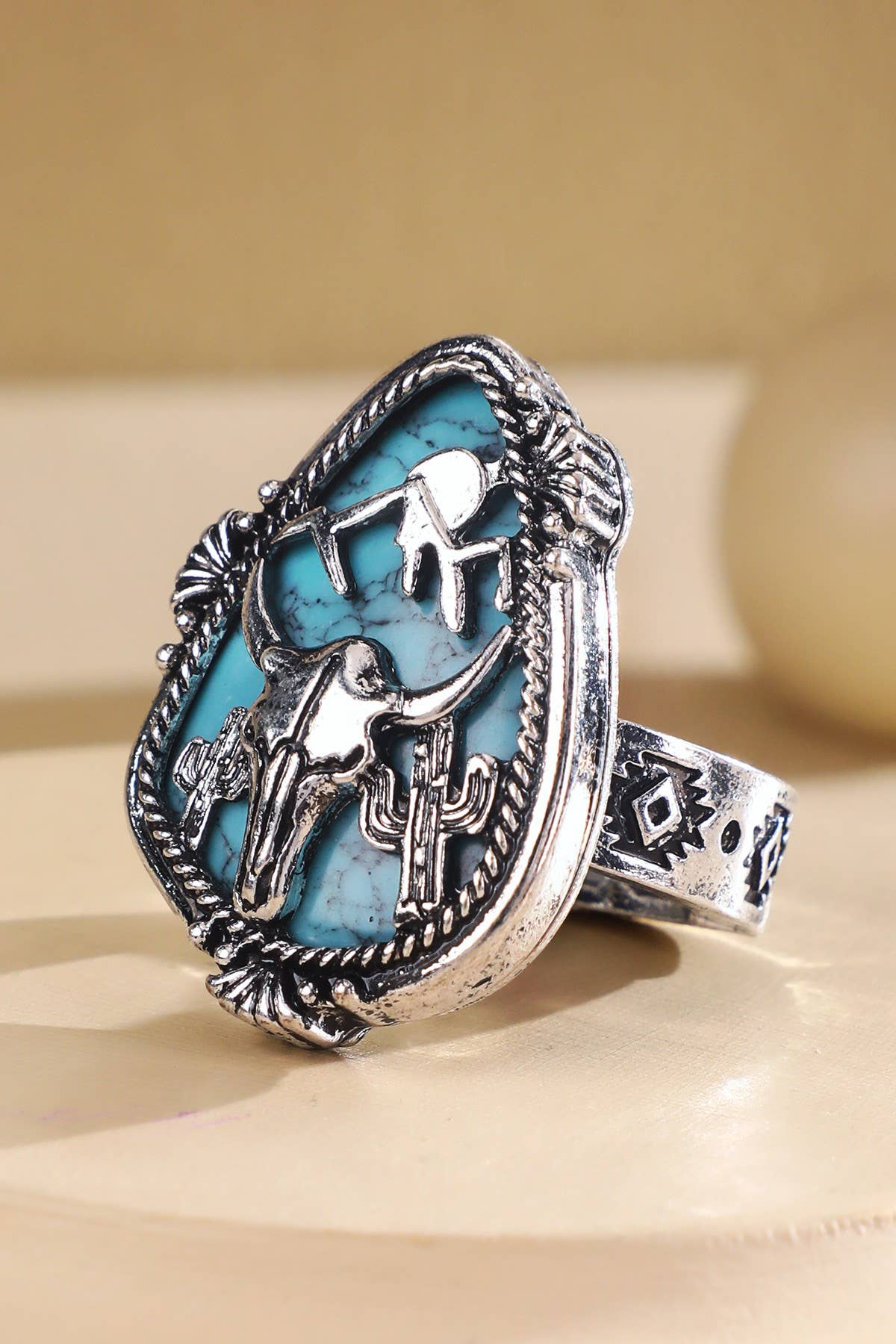 Steer Skull Stone Ring