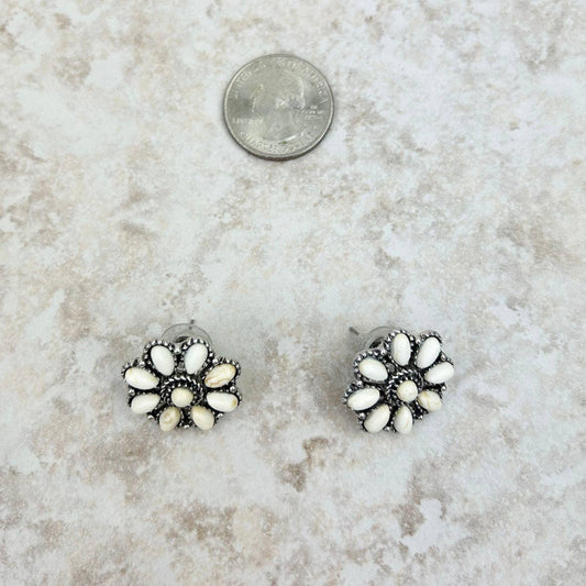 Small Silver and White Stone Floral Concho Earring