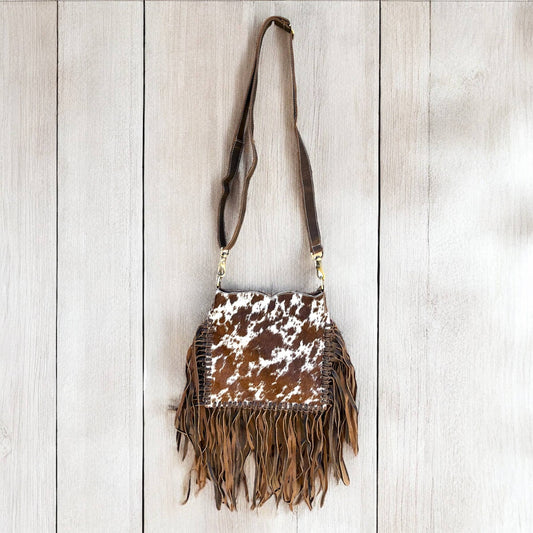 Cowhide and Fringe Crossbody Purse