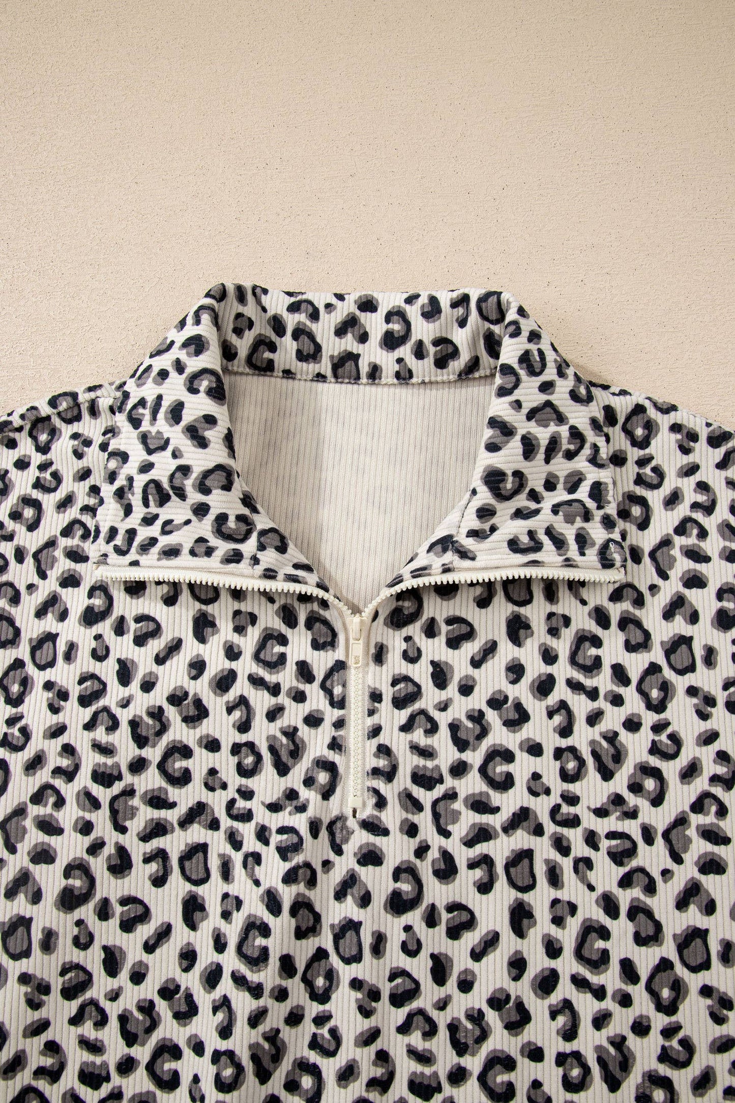 Beige Leopard Quarter Zip