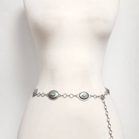 Oval Matte Silver Concho Chain Belt