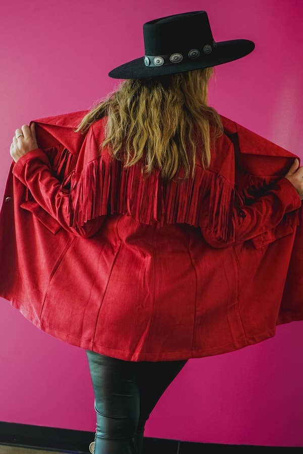 Red Concho Button Down Fringe Blazer