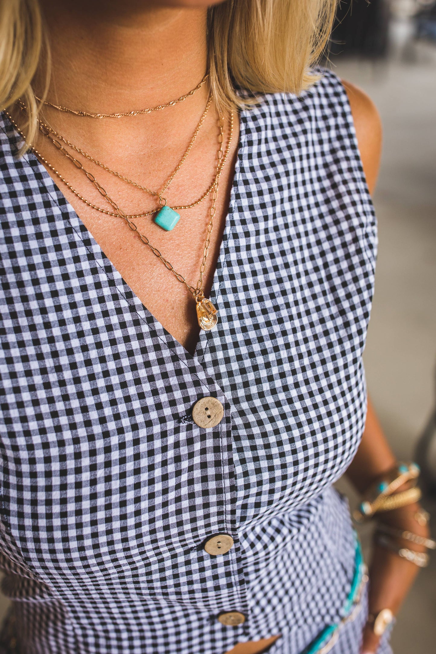 Layered Chain Charm Necklace