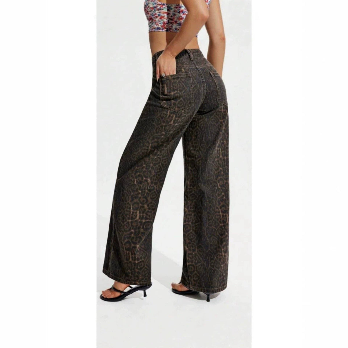Leopard Print Wide Leg Jeans