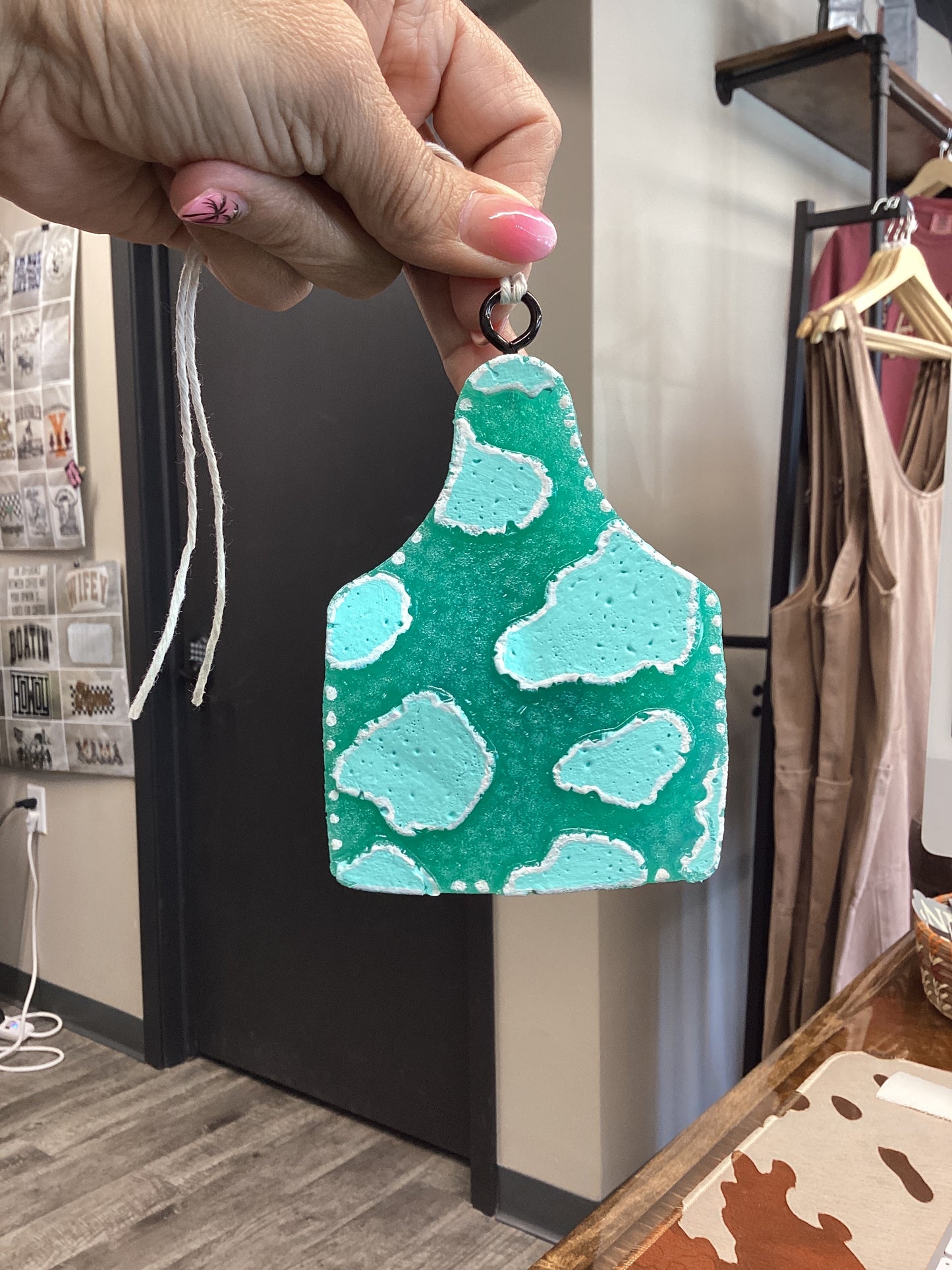 Turquoise Cow Tag Freshie (Trophy Wife Scent)
