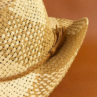 Two Tone Straw Braided Patches Cowboy Hat