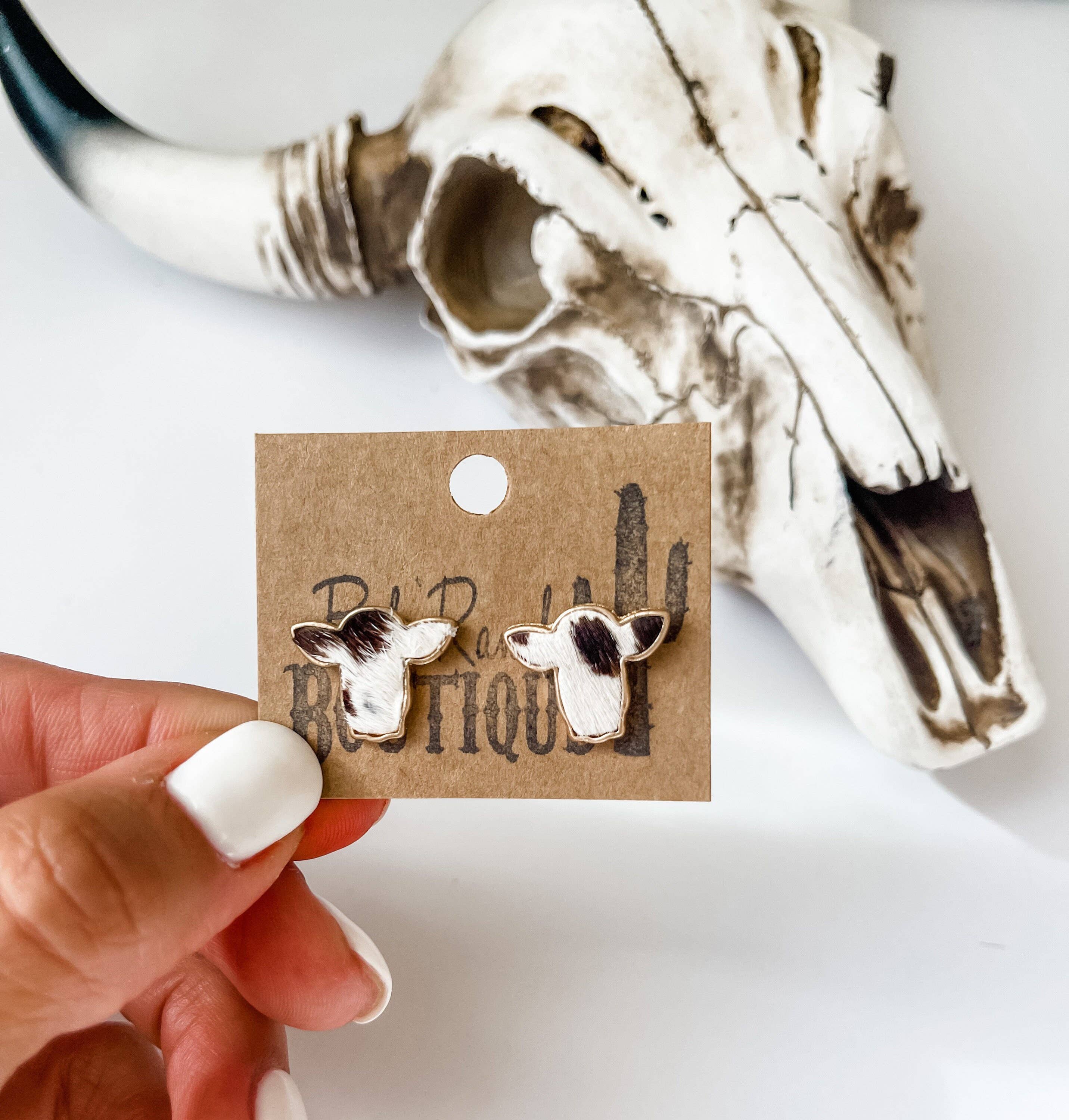Steer Head Cowhide Stud Earrings