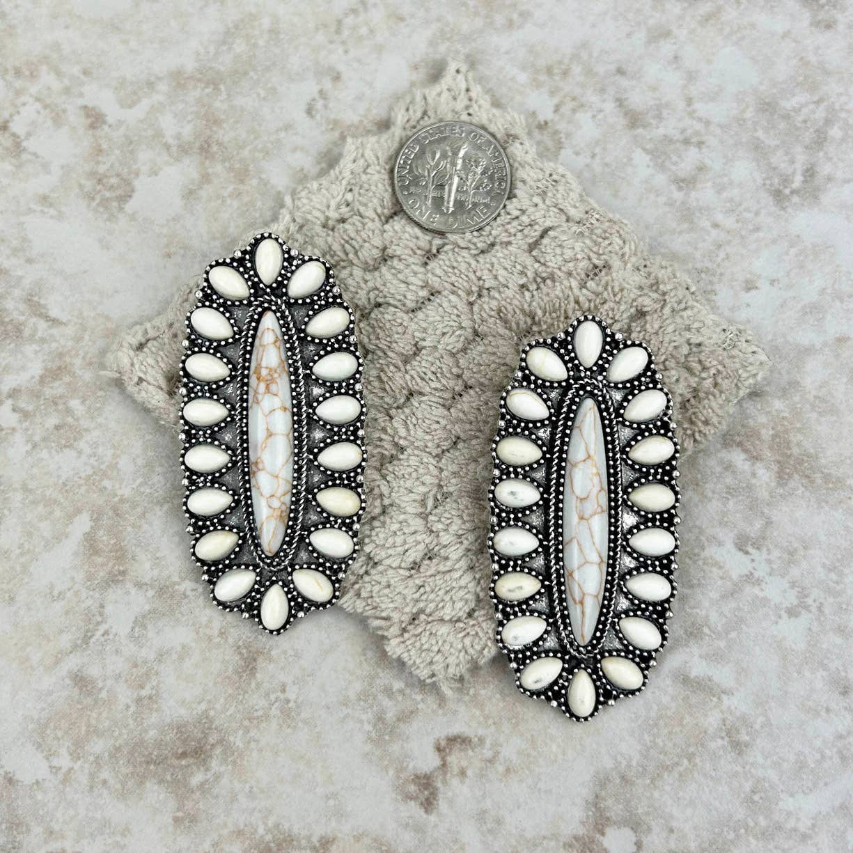 White Stone Oval Concho Post Earring