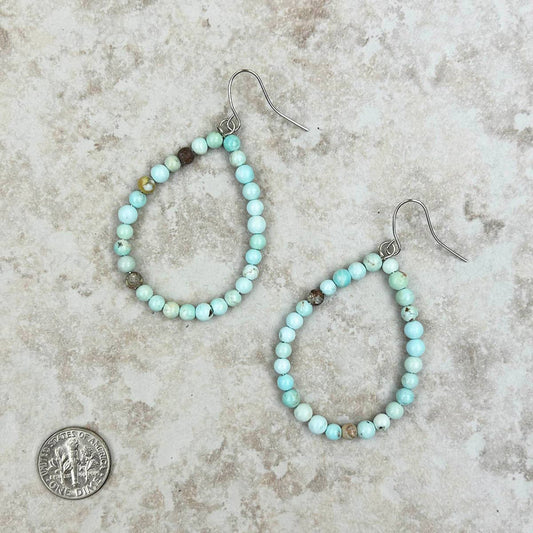 Light Blue Stone Teardrop Dangle Hoop Earrings