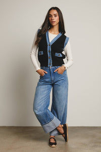 Denim Trim Knit Vest
