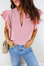 Split Neck Double Ruffled Blouse