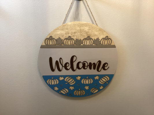 Fall Welcomes Sign Blue