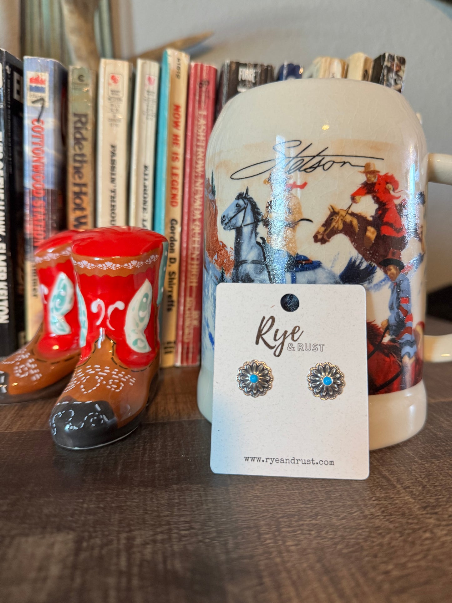 Sterling Silver  Round Concho Studs with Small Turquoise Stone