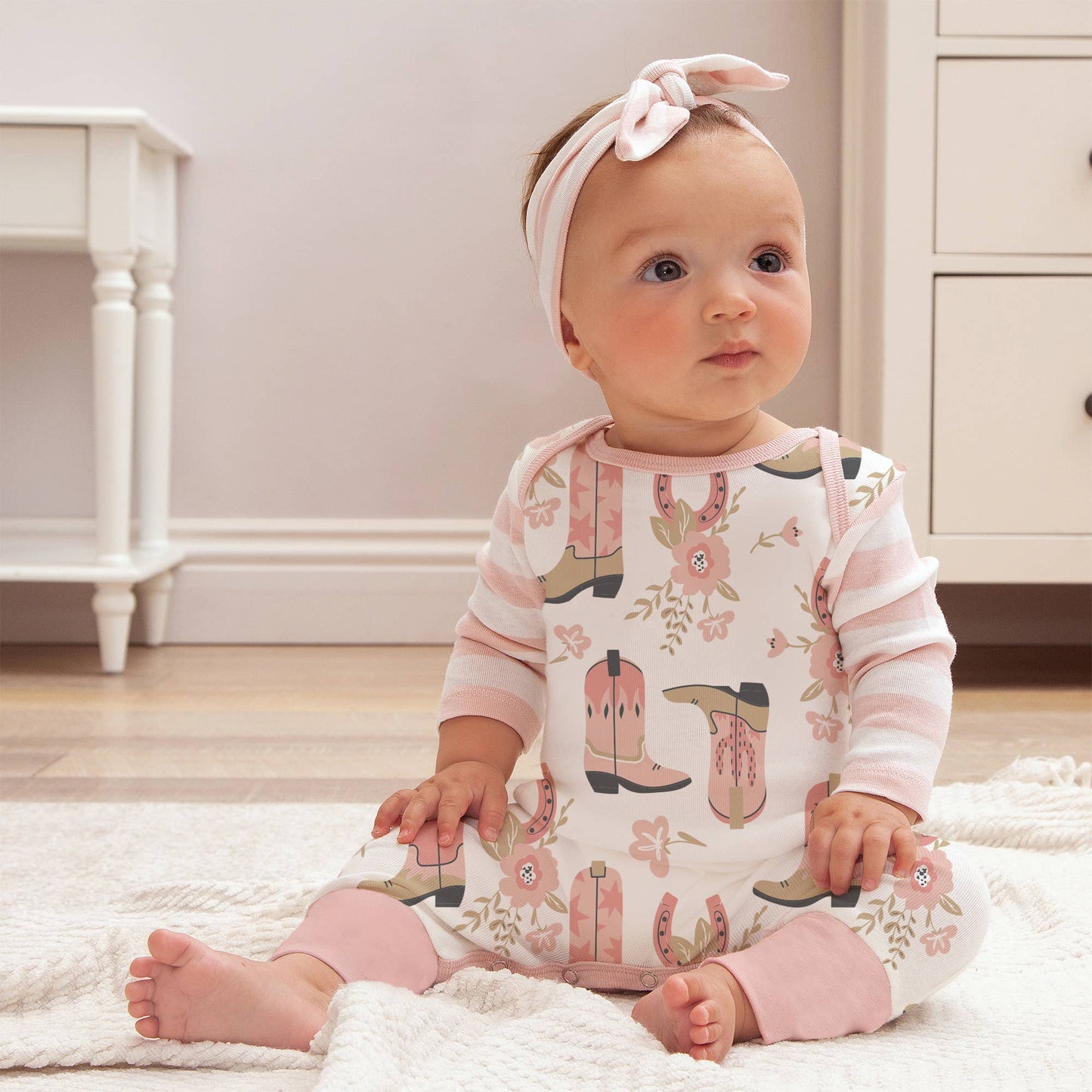 Western Cowgirl Boots Baby Cotton Romper