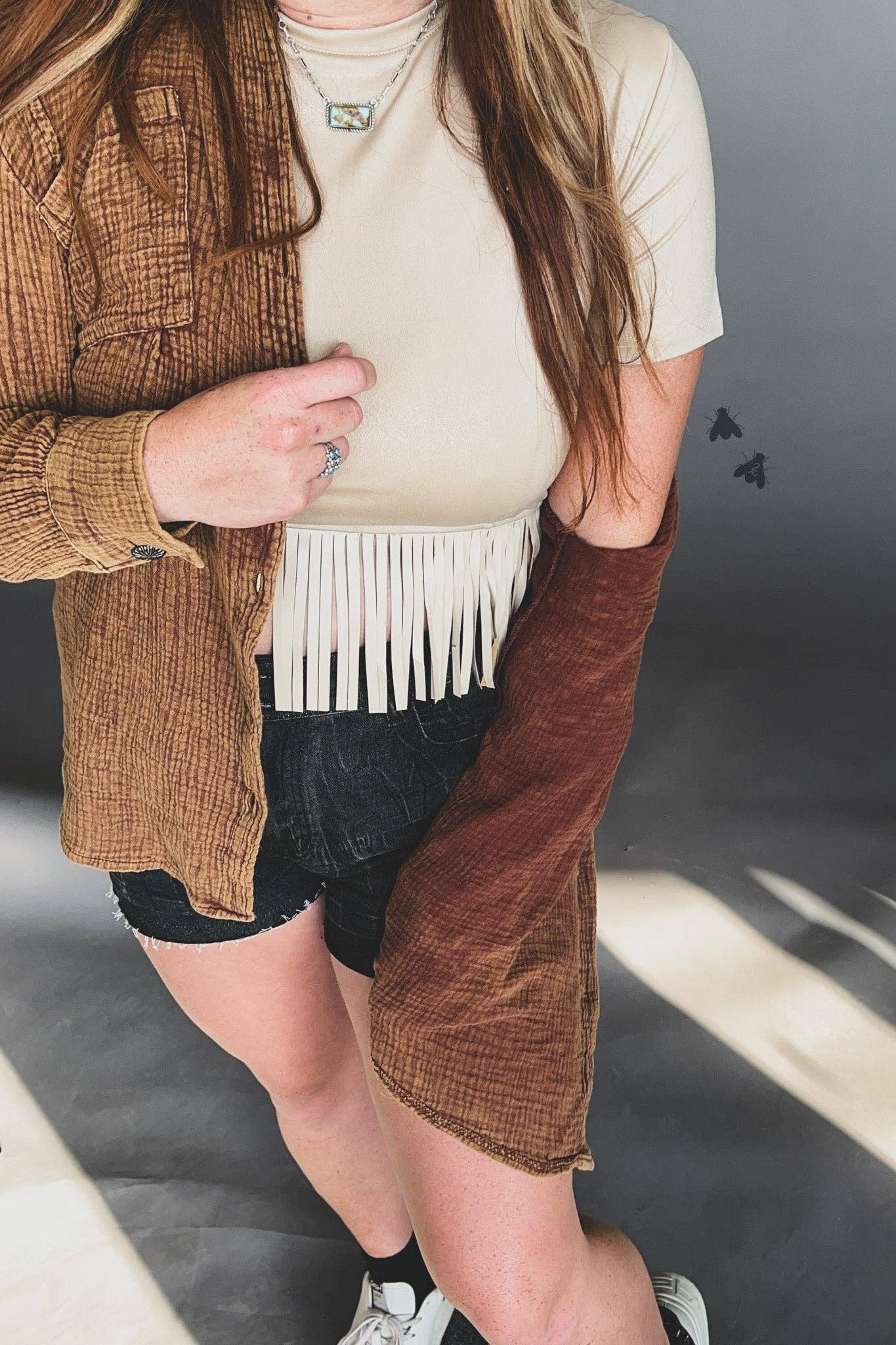 Faux Leather Sand Fringe Top