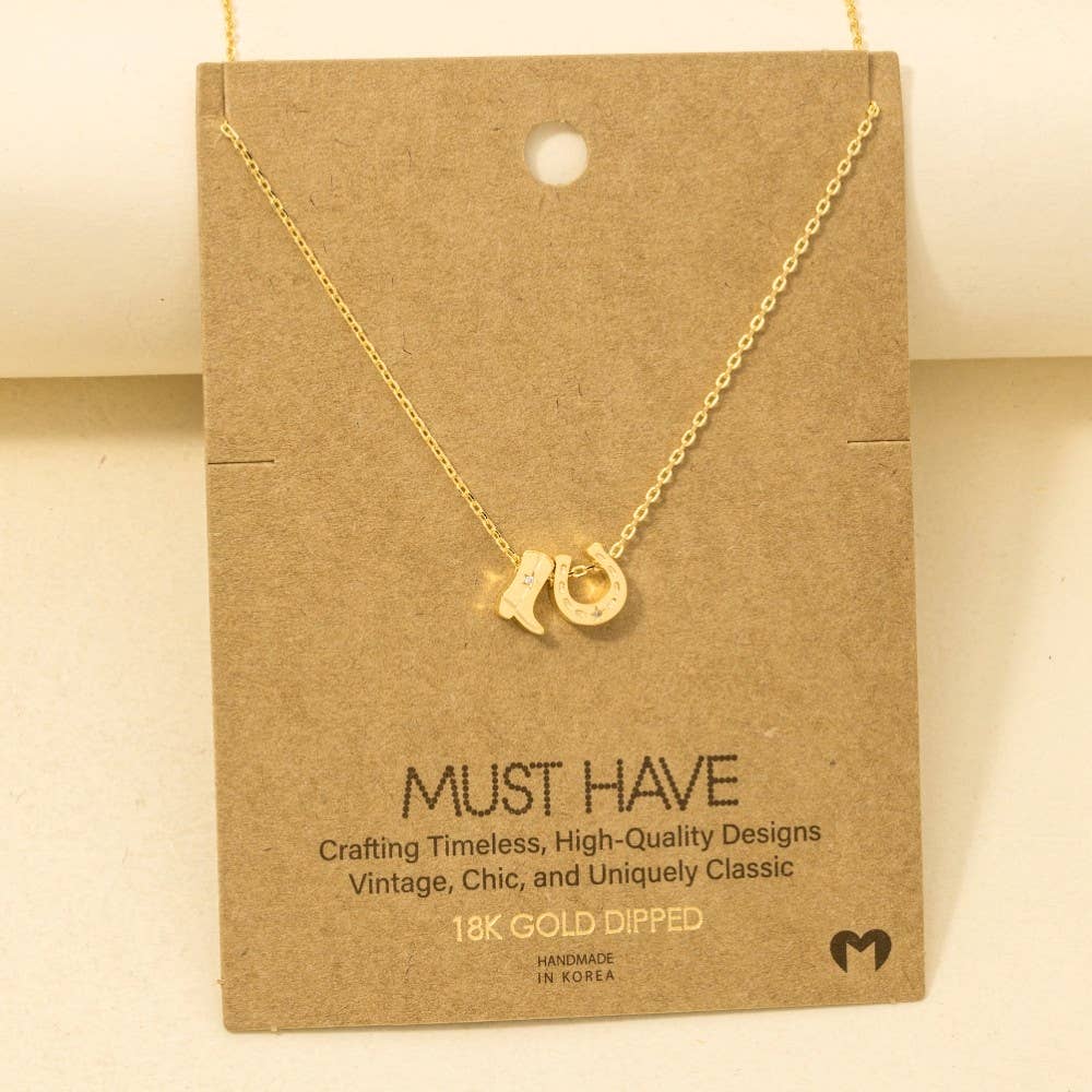 Cowboy Boots Horse Shoe Charm Necklace