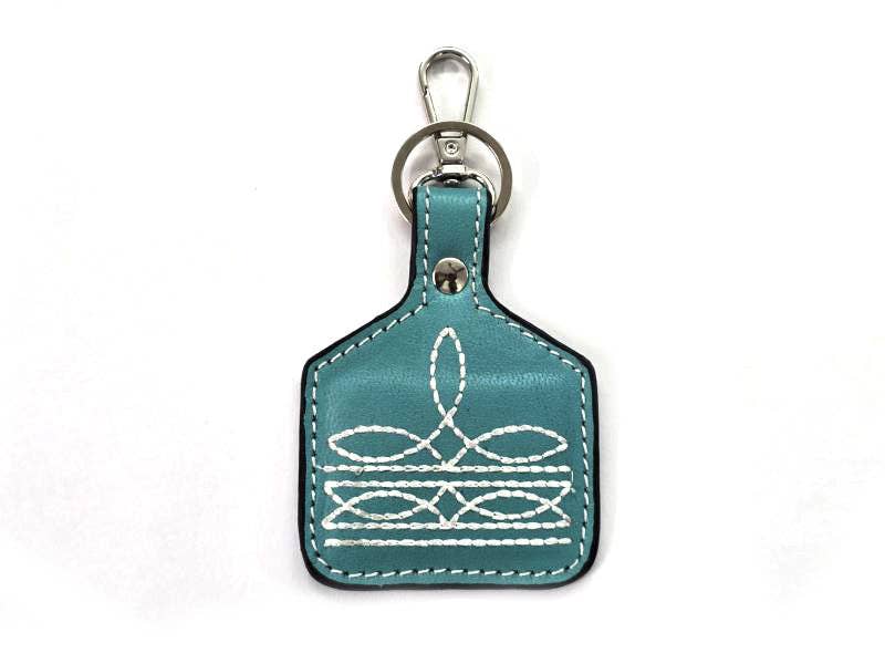 Boot Stitch Leather Keychain Turquoise