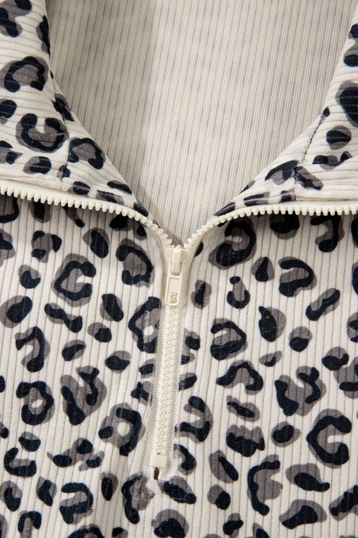 Beige Leopard Quarter Zip