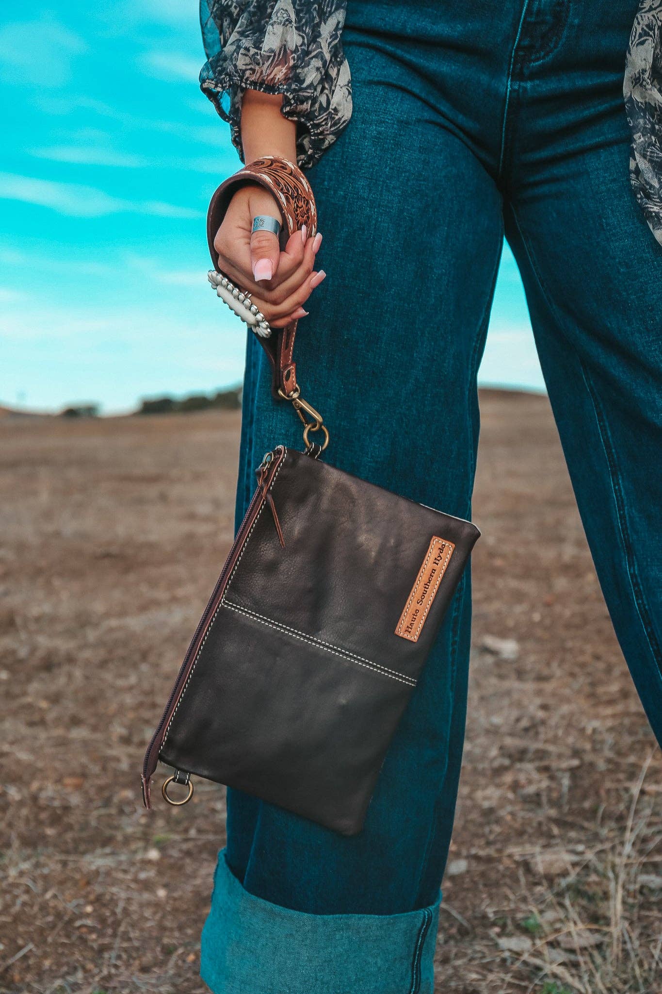 The Claudette Cowhide Leather Wristlet / Crossbody Purse