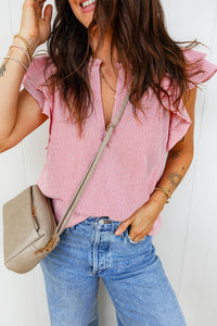 Split Neck Double Ruffled Blouse