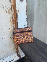 Small Embossed Leather Zipper Pouch
