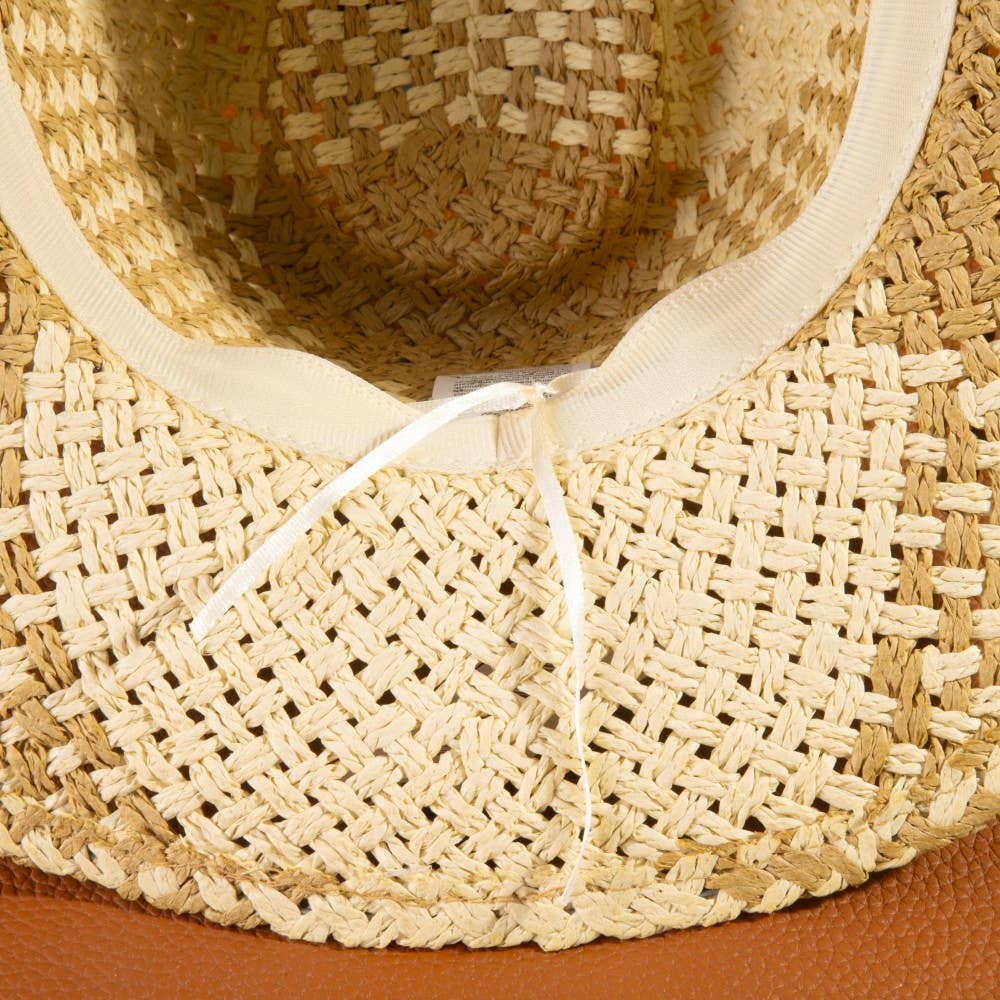 Two Tone Straw Braided Patches Cowboy Hat