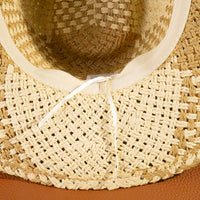 Two Tone Straw Braided Patches Cowboy Hat