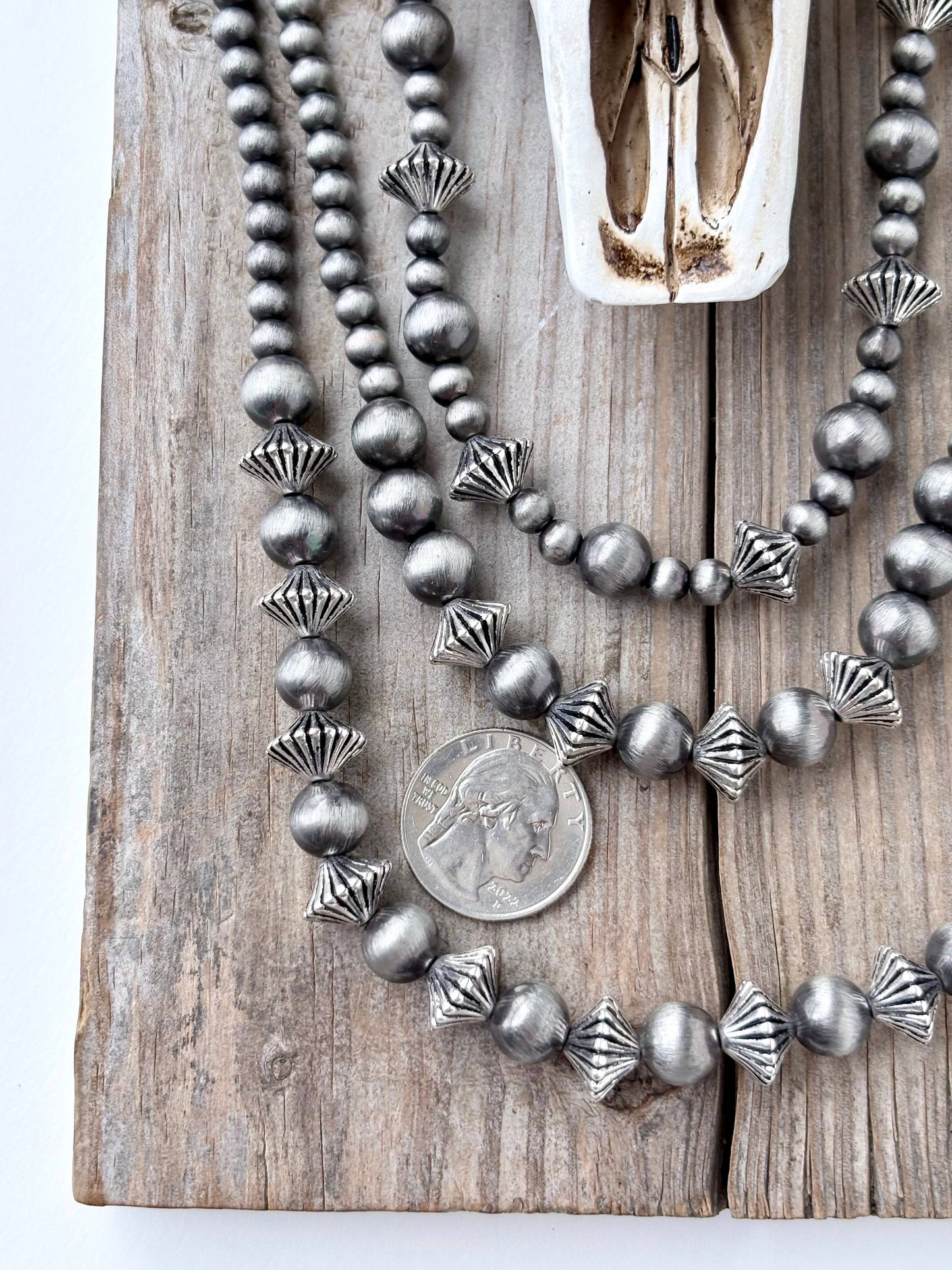 3pc Silver Pearl Bead Necklace Set