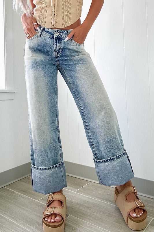 High Rise Button Zip Fly Jeans