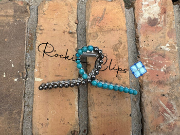 Half Pearl Turquoise Claw Clip