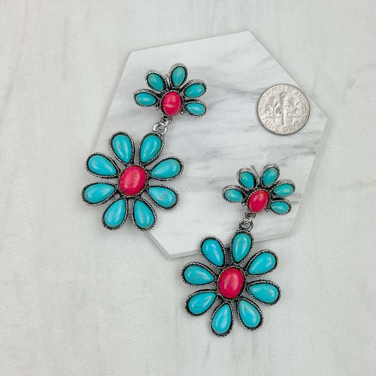 Silver with Blue and Red Stone Earrings