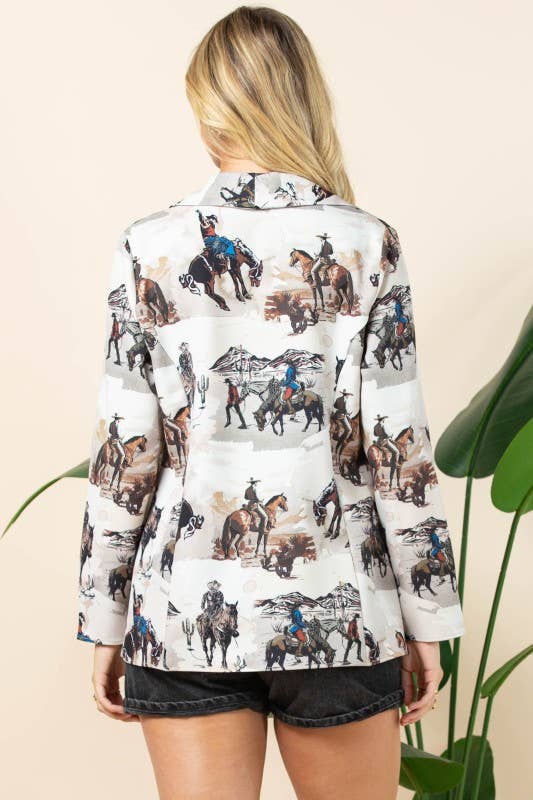 Cowboy Print Woven Blazer