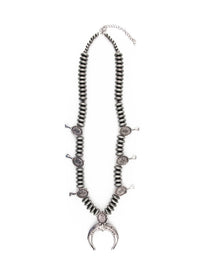 30" Faux Navajo Pearl Disc Squash Blossom Necklace