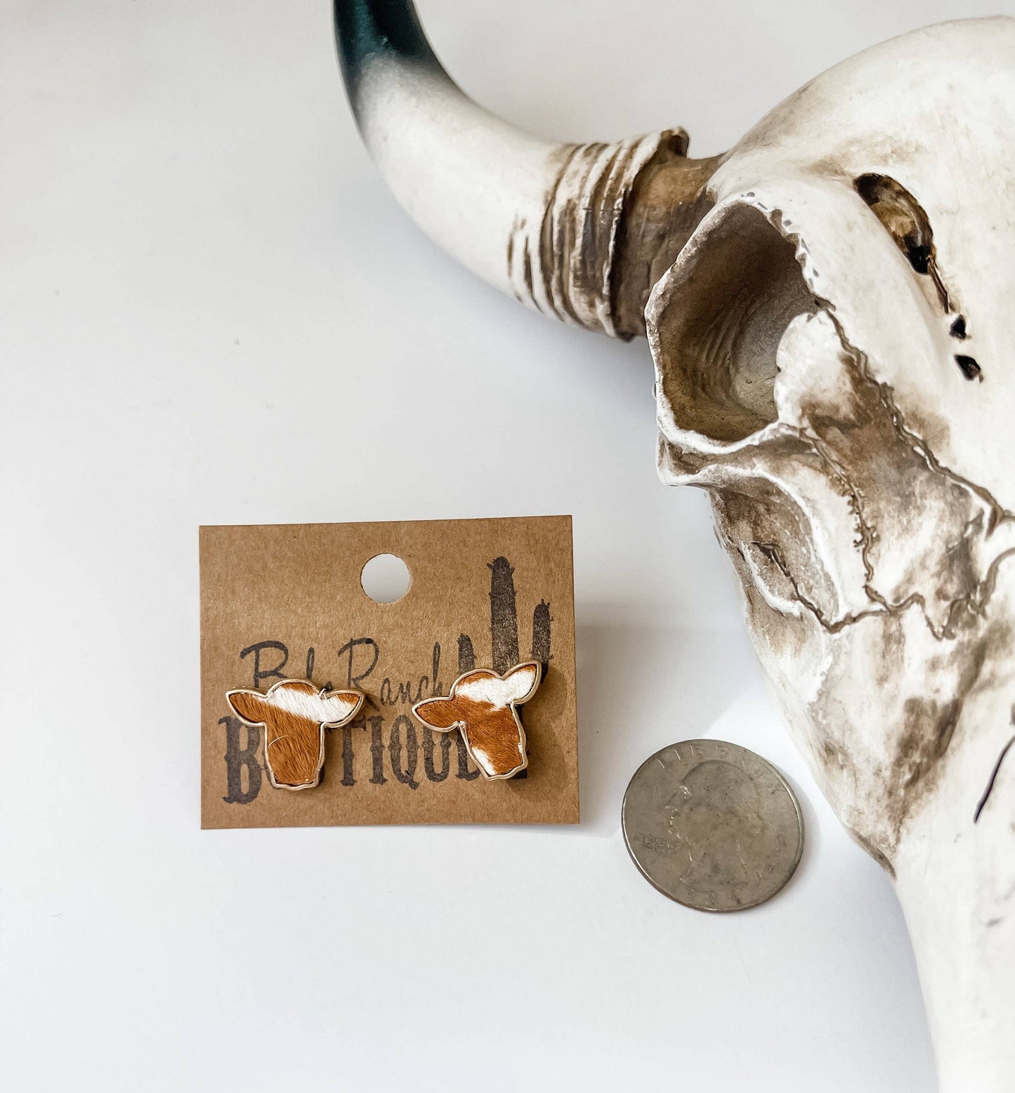 Steer Head Cowhide Stud Earrings