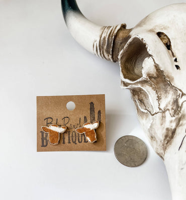 Steer Head Cowhide Stud Earrings