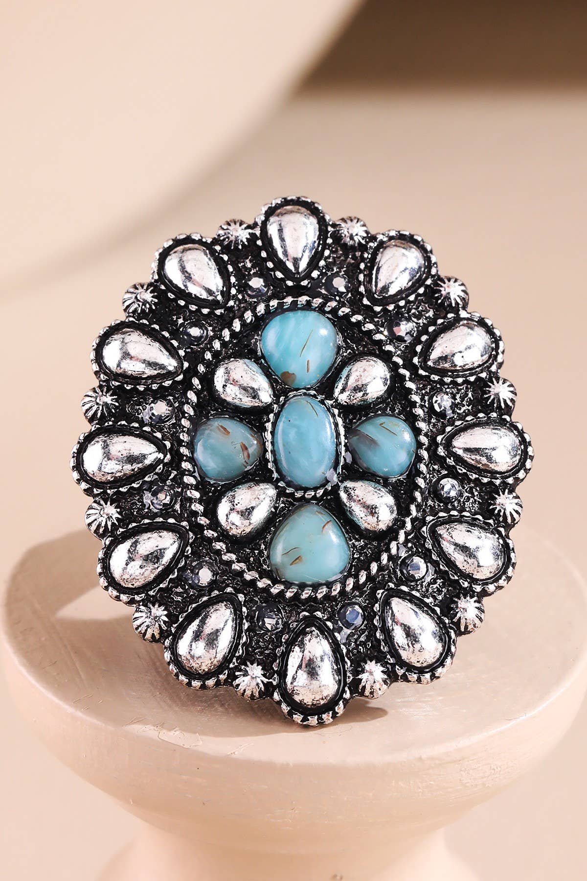 Stone & Silver Concho Ring