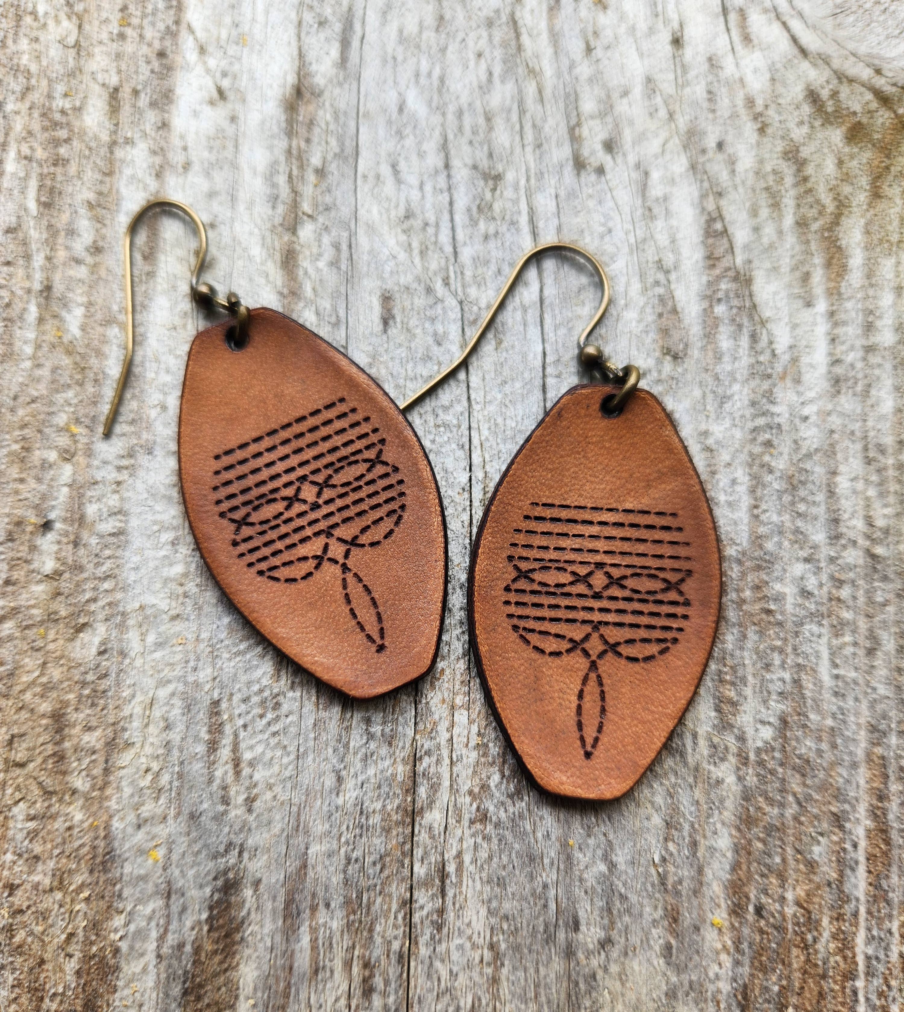"Dallas" Handmade Tooled Leather Earrings