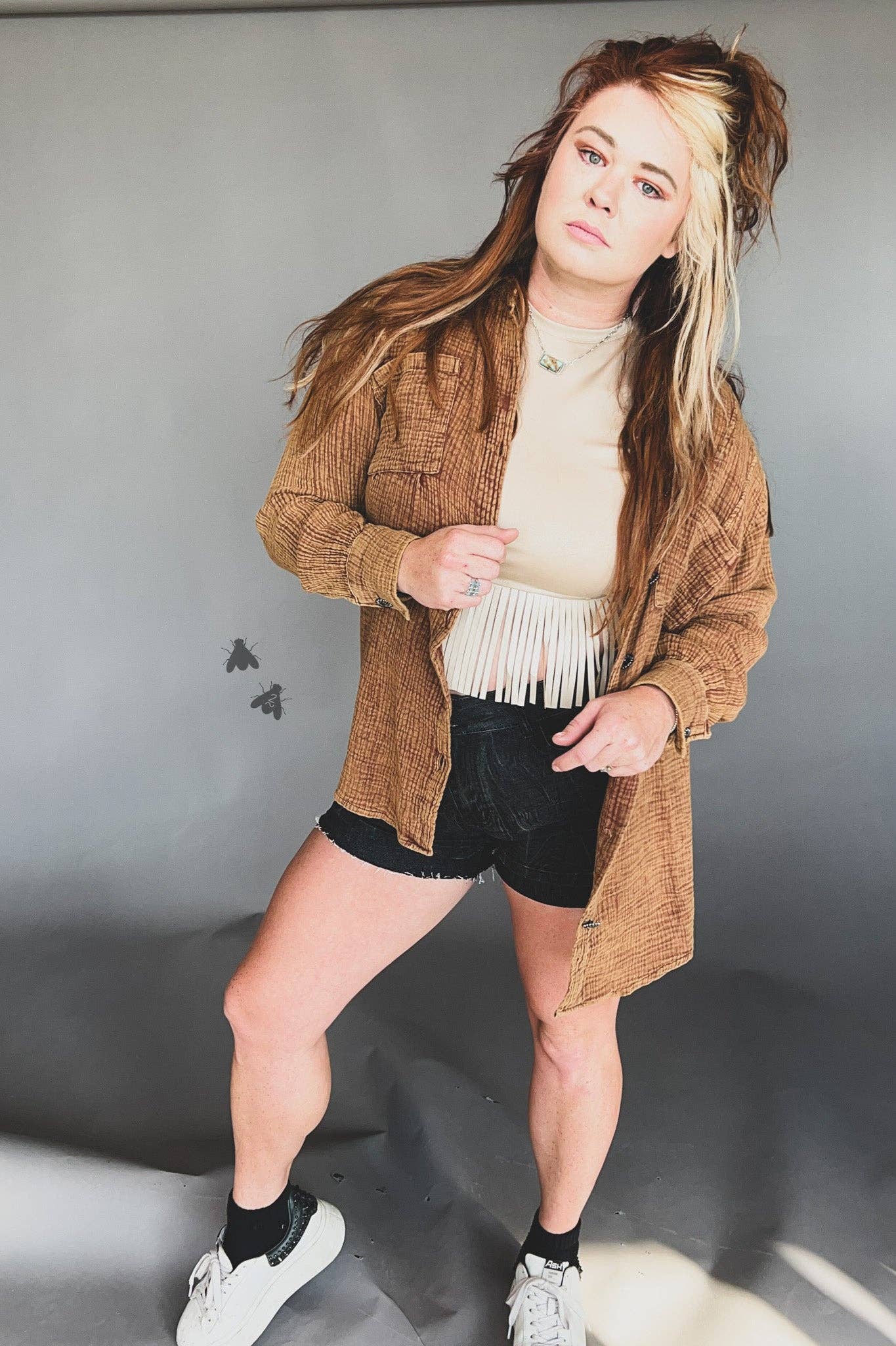 Faux Leather Sand Fringe Top